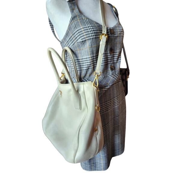 Prada Vitello Daino Tote White Cream Leather with Crossbody Strap Work Bag - Picture 3 of 16